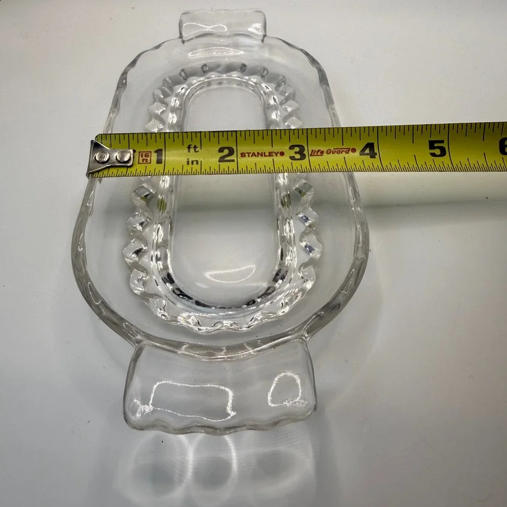 Vintage Clear Pressed Glass Relish Dish Scalloped Oval Serving Tray Tab Handles